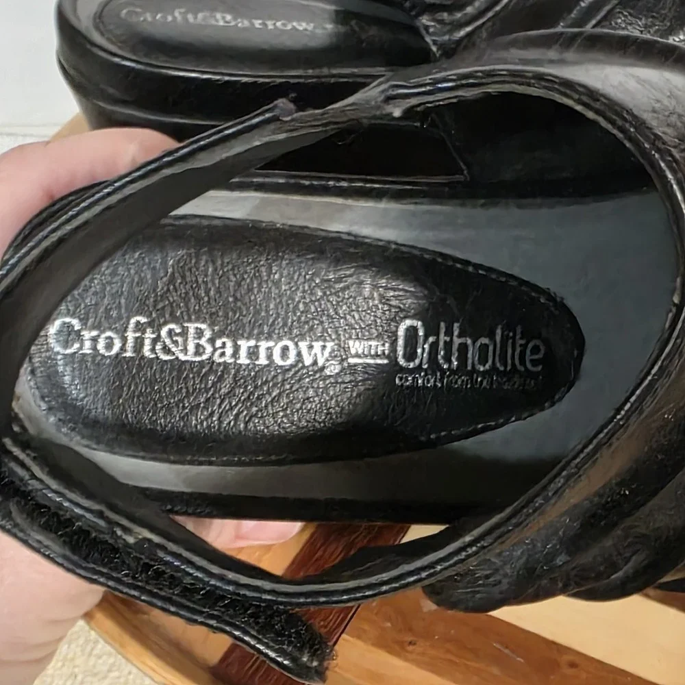 Black Faux Leather Sandals Croft & Barrow Womens Shoes SIZE 6.5 Peep Toe